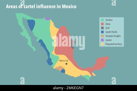 Carte avec les zones d'influence des cartels au Mexique Banque D'Images