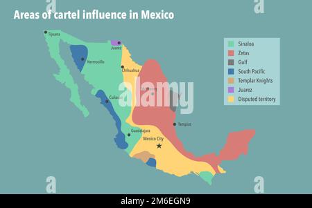 Carte avec les zones d'influence des cartels au Mexique Banque D'Images