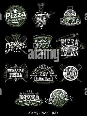 Ensemble vectoriel d'emblèmes, de logos, de badges et d'étiquettes de pizza vintage Illustration de Vecteur