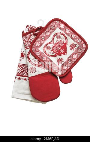 Ensemble de cuisine en tissu avec boîte à pain, gant de four, serviettes, porte-pot pour une idée de cadeau Banque D'Images