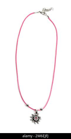 Collier à ficelle ou à corde métallique isolé sur fond blanc Banque D'Images
