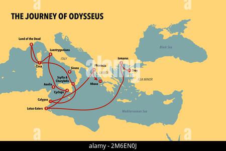 Carte avec le voyage d'Odysseus Banque D'Images