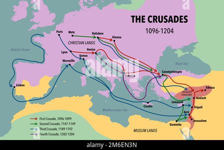 Carte des routes et routes principales des croisades Banque D'Images