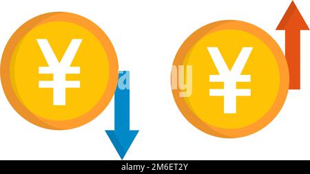 Ensemble d'icônes yen faible et yen fort. Hausse du prix du yen et baisse du prix du yen. Vecteur modifiable. Illustration de Vecteur