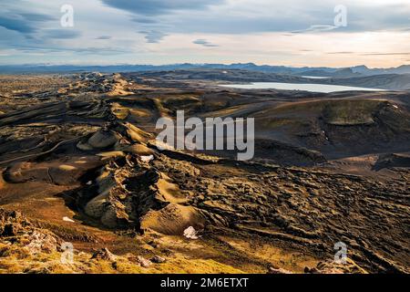 Lakagigar au coucher du soleil, Islande Banque D'Images