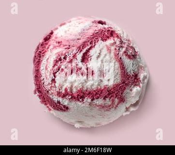 boule de glace à la vanille et à la framboise isolée sur fond rose, vue du dessus Banque D'Images