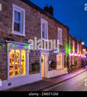 Lumières de Noël à Corbridge, Northumberland, Angleterre, Royaume-Uni Banque D'Images