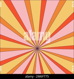 Groovy rétro éclat soleil raies arrière-plan. Motif géométrique abstrait vintage et coloré. Illustration vectorielle de carnaval hippie d'été pour affiche, prospectus Illustration de Vecteur