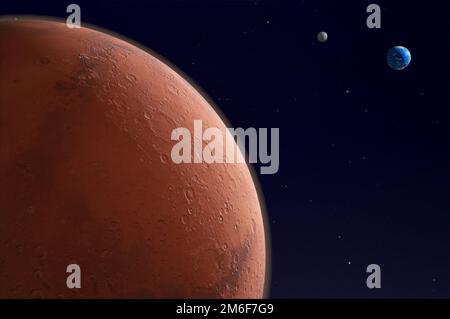 Mars, la Terre et la Lune dans l'espace - rendu 3D - éléments de cette image fournis par la NASA. Banque D'Images