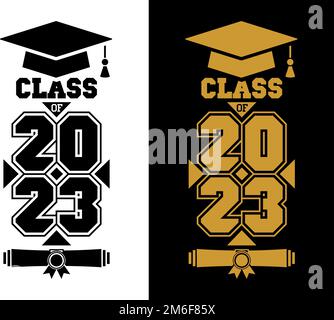 en-tête diplômé de classe 2023. Le concept de décorer félicitation pour les diplômés de l'école. Design pour t-shirt, prospectus, invitation, carte de vœux. Vecteur Illustration de Vecteur