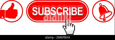 Comme, s'abonner, cloche et curseur à main. Modèle vectoriel pour le Web sur fond transparent Illustration de Vecteur
