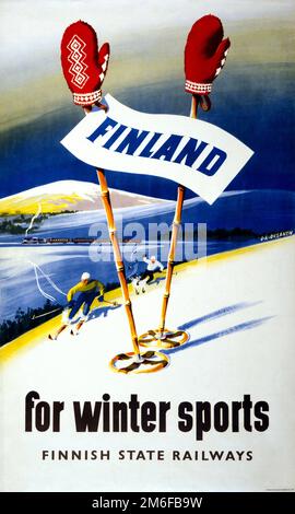 Finlande pour les sports d'hiver par O.K. Oksanen (dates inconnues). Affiche publiée en 1949. Banque D'Images