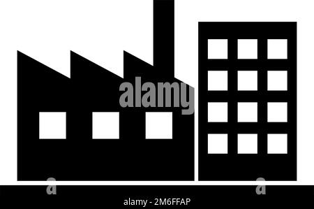 Icône de silhouette d'usine et de bâtiment. Zone d'usine. Vecteur modifiable. Illustration de Vecteur
