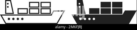 Ensemble d'icônes de navire de chargement. Transport maritime. Vecteur modifiable. Illustration de Vecteur
