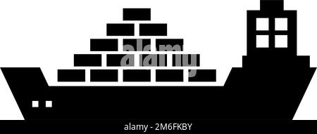 Icône de silhouette d'un cargo dans un tas. Navire-conteneur. Vecteur modifiable. Illustration de Vecteur