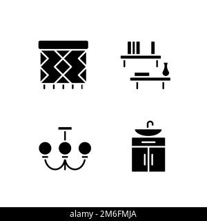 Décoration et mobilier d'intérieur, icônes de glyphes noires sur un espace blanc Illustration de Vecteur