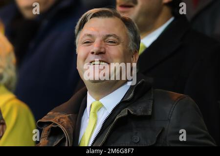 Président de Norwich City, Ed Balls regarde dans son premier match à Carrow Road depuis qu'il a quitté Strictly Come Dancing - Norwich City v Brentford, Sky Bet Championship, Carrow Road, Norwich - 3rd décembre 2016. Banque D'Images