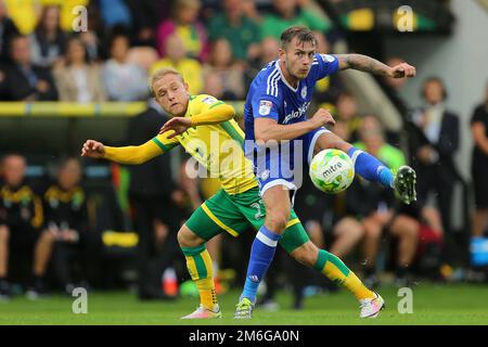 Joe Ralls de Cardiff City et Alex Pritchard de Norwich City - Norwich City / Cardiff City, Sky Bet Championship, Carrow Road, Norwich - 10th septembre 2016. Banque D'Images