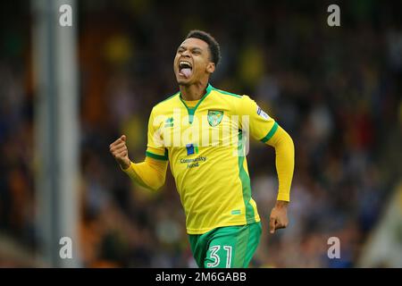 Josh Murphy, de Norwich City, célèbre après avoir marqué pour le faire 3-1 - Norwich City / Cardiff City, Sky Bet Championship, Carrow Road, Norwich - 10th septembre 2016. Banque D'Images