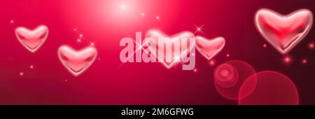 Cœur volant rouge et lumières brillantes, amour rouge et bannière Web de Saint-Valentin Banque D'Images