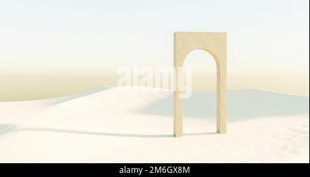 3d illustration, 3d rendu. Chemin sous des arches en béton dans le désert. Banque D'Images