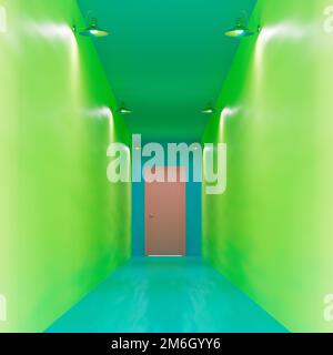 rendu 3d, illustration 3d. Couloir vert vide. Banque D'Images