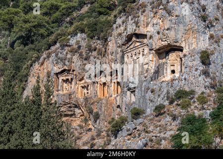 Tombes de rois de Kaunos près de Dalyan, Turquie. Banque D'Images