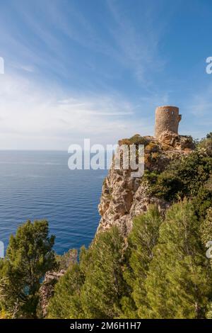 Torre des Verger, Torre de ses Animes ou Mirador de ses Animes, ancienne tour de guet près de Banyalbufar, Majorque, Iles Baléares, Espagne Banque D'Images