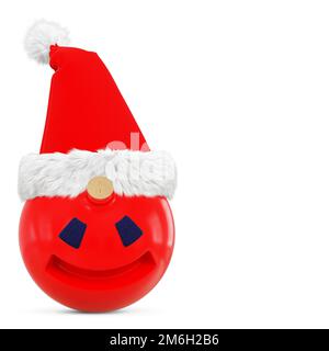 Un jouet de Noël avec les yeux et un sourire dans le chapeau du Père Noël sur un fond blanc isolé. 3D rendu Banque D'Images
