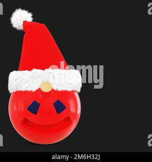 Un jouet de Noël avec les yeux et un sourire dans le chapeau du Père Noël sur fond gris.3D rendu Banque D'Images