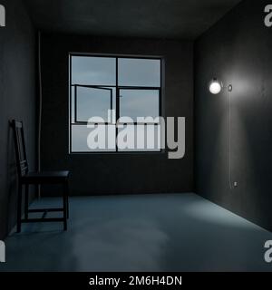 rendu 3d, illustration 3d. Chambre vide ou bureau avec chaise en bois. Banque D'Images