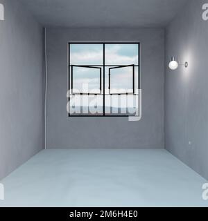 rendu 3d, illustration 3d. Chambre vide ou bureau avec chaise en bois. Banque D'Images