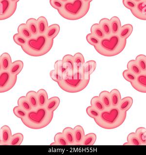Motif sans couture avec patte de chat rose et coeur Banque D'Images