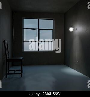 rendu 3d, illustration 3d. Chambre vide ou bureau avec chaise en bois. Banque D'Images