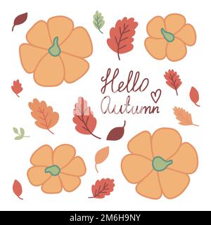Bonjour automne citrouille et chutes de feuilles Illustration de Vecteur