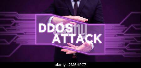 Inspiration montrant le signe d'attaque DDoS. L'auteur du concept Internet cherche à rendre la ressource réseau indisponible Banque D'Images