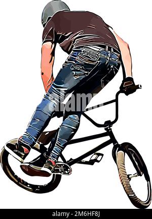 Image vectorielle couleur d'un cycliste sur BMX exécutant des cascades extrêmes Banque D'Images