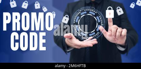 Texte indiquant le code promotionnel inspiration. Concept, c'est-à-dire les numéros numériques qui vous donnent une bonne remise sur certains produits Banque D'Images