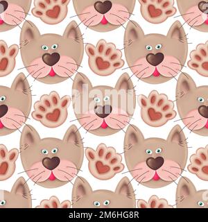 Motif sans couture avec têtes et pattes pour chats Banque D'Images