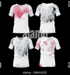 Quatre images de tee-shirt à l'avant et à l'arrière avec un motif abstrait. 3d rendu Banque D'Images