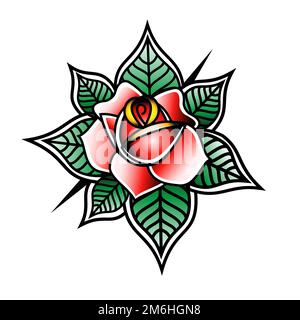 Rose dans le style de tatouage de l'ancienne école. Illustration vectorielle Banque D'Images