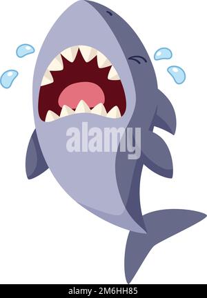 Requin en pleurs. Dessin animé animal sous-marin. Triste personnage Illustration de Vecteur