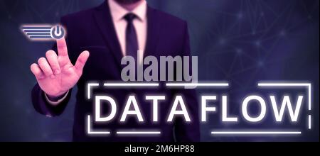 Écriture affichage du texte flux de données. Mot écrit sur le mouvement des données à travers un système composé de logiciels Banque D'Images