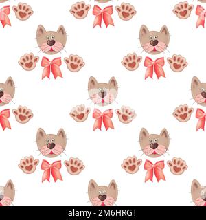 Motif de chat sans couture avec pattes et noeuds Banque D'Images