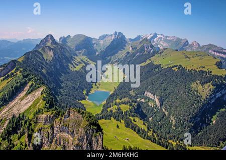 Vue de Hoher Kasten au lac SÃ¤mtis, Suisse Banque D'Images