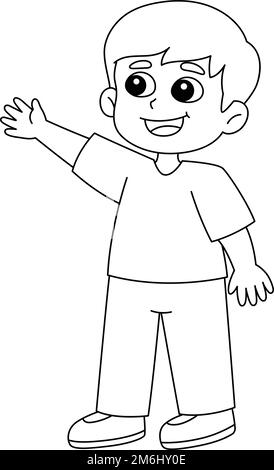 Page de coloriage isolée Happy Boy pour enfants Illustration de Vecteur