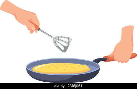 Cuisson du repas sur une poêle. Icône de nourriture de dessin animé isolée sur fond blanc Illustration de Vecteur