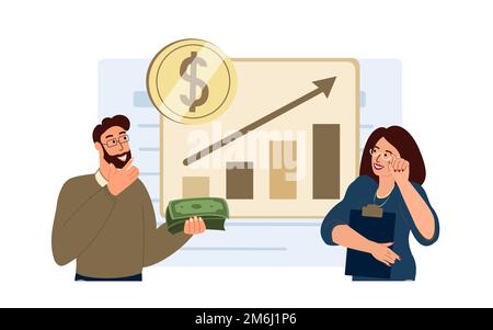 Les gens d'affaires, les partenaires et la pièce de monnaie, les revenus de l'entreprise, les bénéfices. Capital financier, revenu et bénéfice. Gestion financière en entreprise. Illustration vectorielle plate isolée sur fond blanc Illustration de Vecteur