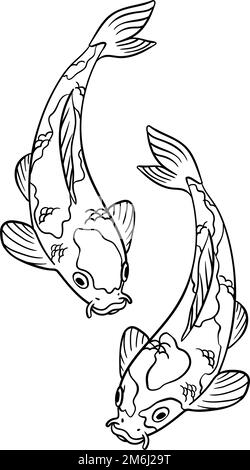 Page de coloriage isolée de poissons koï pour enfants Illustration de Vecteur