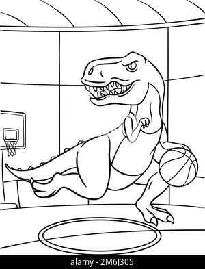 Page de coloriage pour basket-ball T-Rex pour enfant Illustration de Vecteur